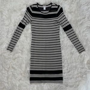 Cache Striped Black & White Bodycon Dress Medium